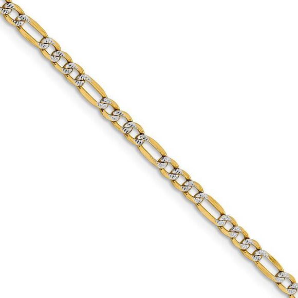3.25mm 14k Gold & Rhodium Hollow Pave Figaro Chain Necklace 24 Inch